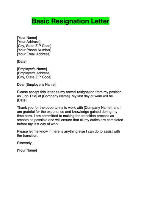 Official Resignation Letter Template