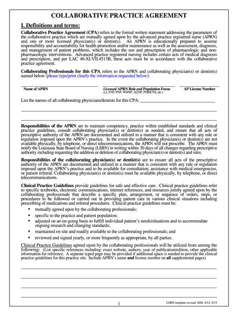 Ohio Nurse Practitioner Collaborative Agreement Template