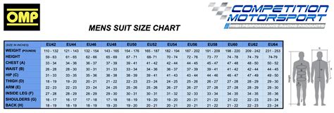 Omp Suit Size Chart