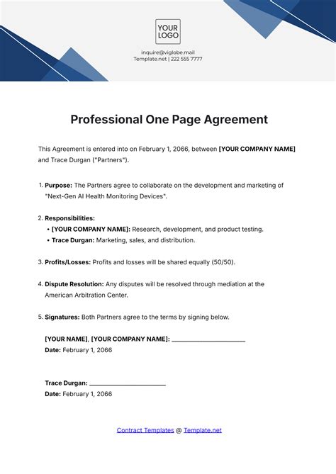 One Page Agreement Template