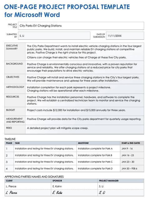 One Page Project Proposal Template