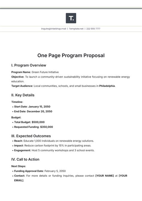 One Page Proposal Template