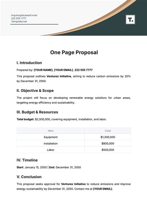 One Page Proposal Template Free Download