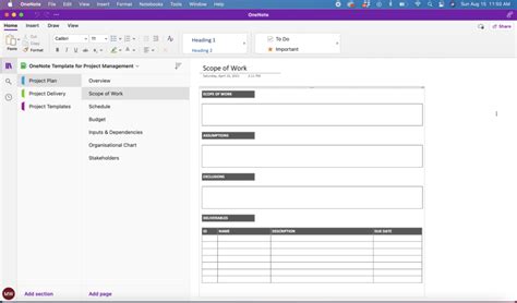 Onenote Project Template