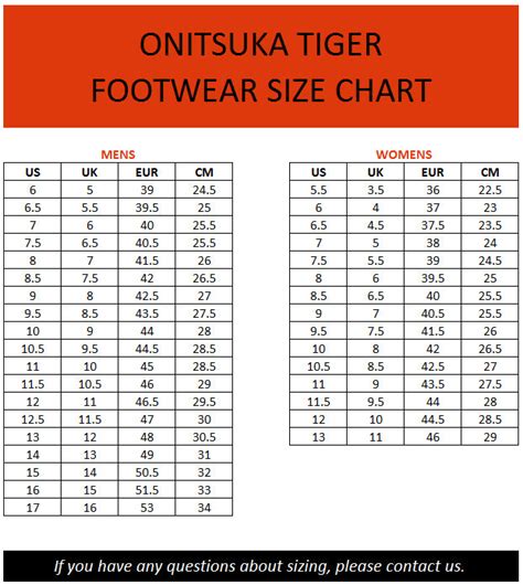Onitsuka Tiger Sizing Chart