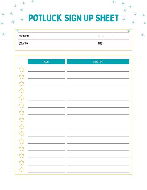 Online Potluck Sign Up Sheet Template