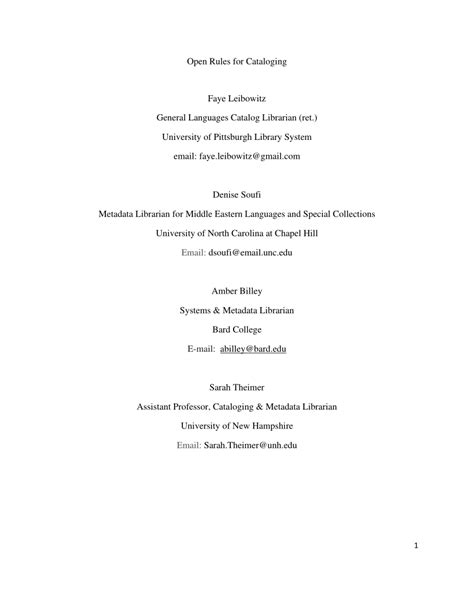 Open Rules For Cataloging