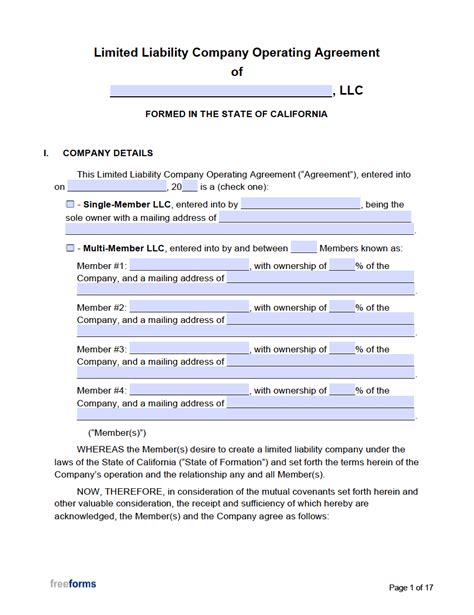 Operating Agreement Llc California Template
