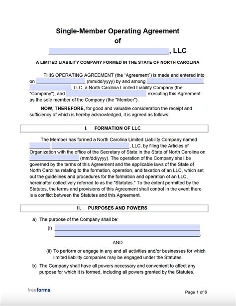 Operating Agreement Llc Nc Template