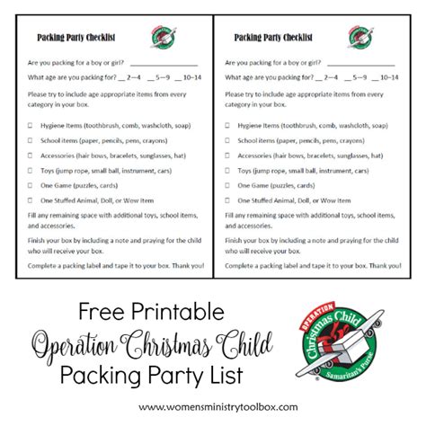 Operation Christmas Child Packing List Printable