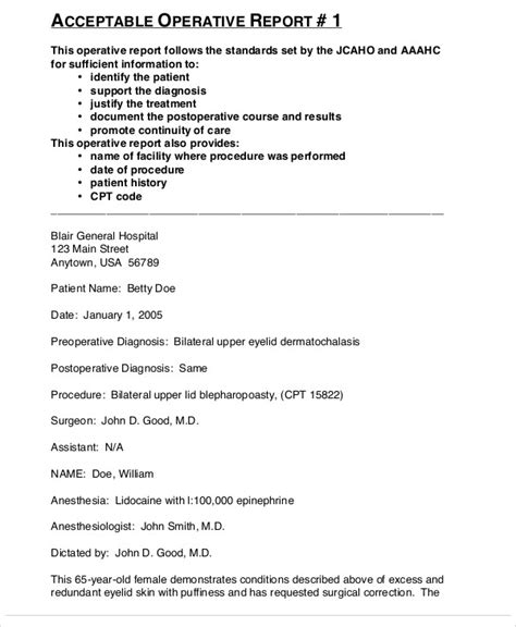 Operative Report Template
