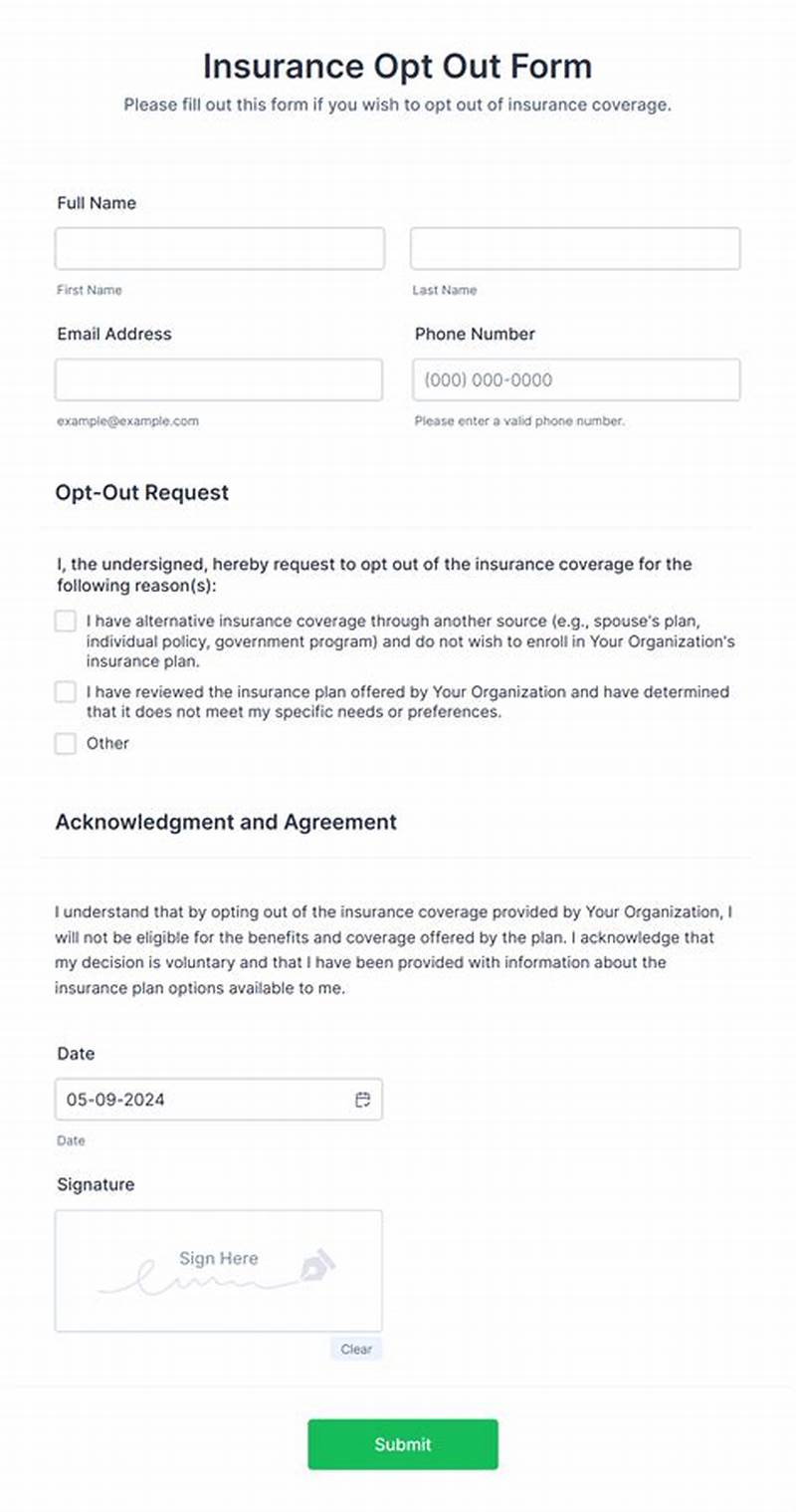 Opt Out Insurance Form