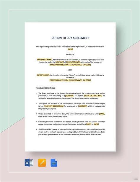 Option To Buy Agreement Template
