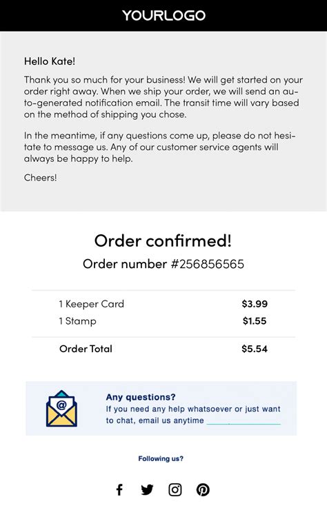 Order Confirmation Email Template