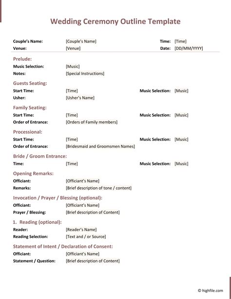 Order Of Ceremony Wedding Template