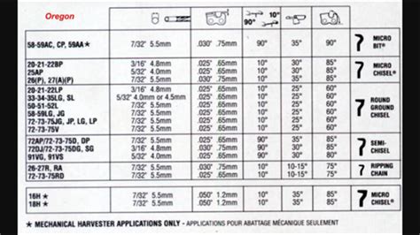Oregon Chainsaw Sharpening Angle Chart