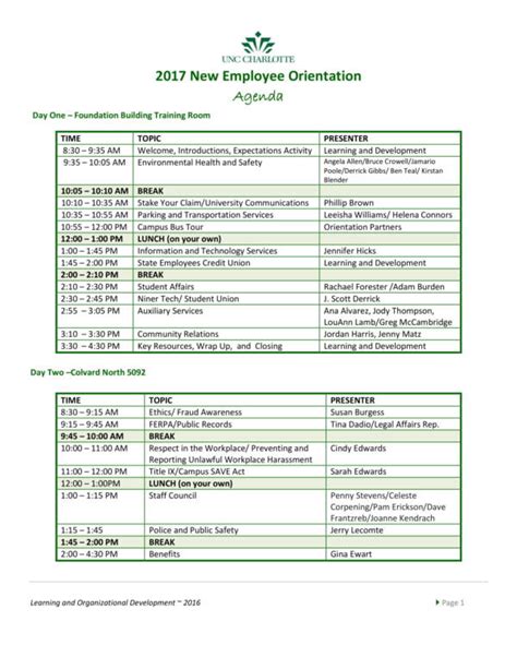 Orientation Schedule Template