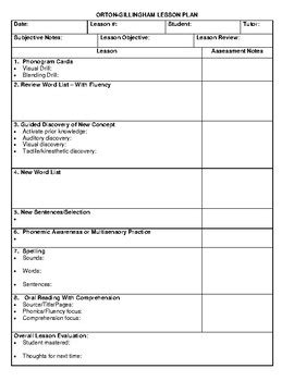 Orton Gillingham Lesson Plan Template