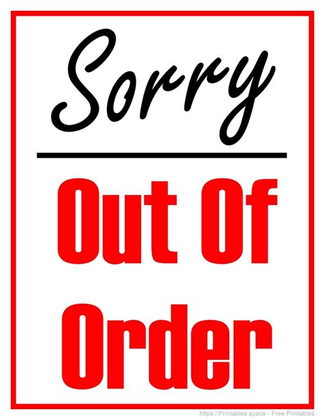 Out Order Sign Printable