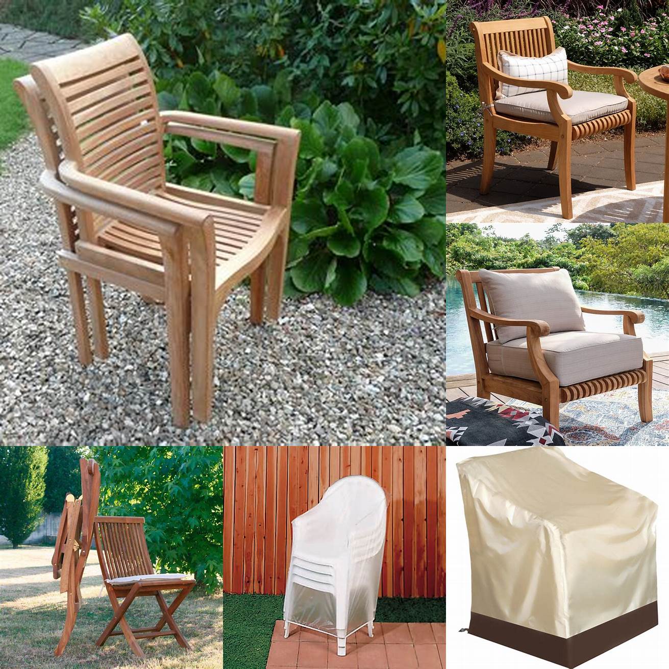 Outdoor Teak Furniture Covered with a Chair Cover