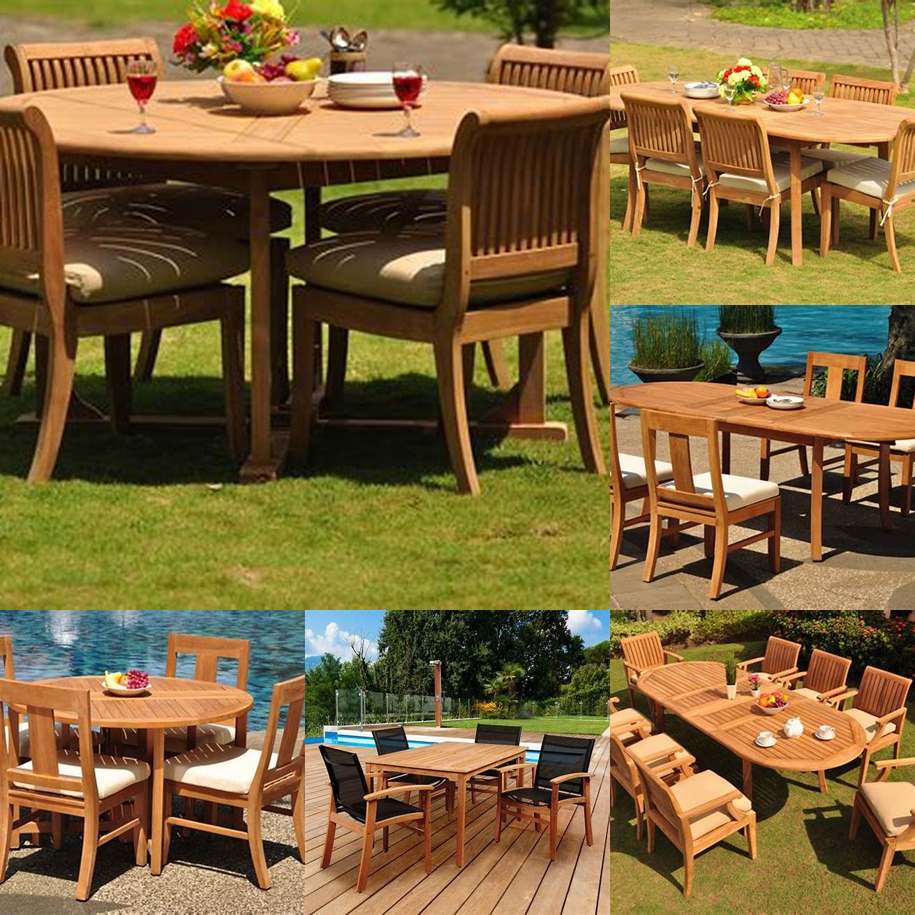 Outdoor dining set with teak table and chairs