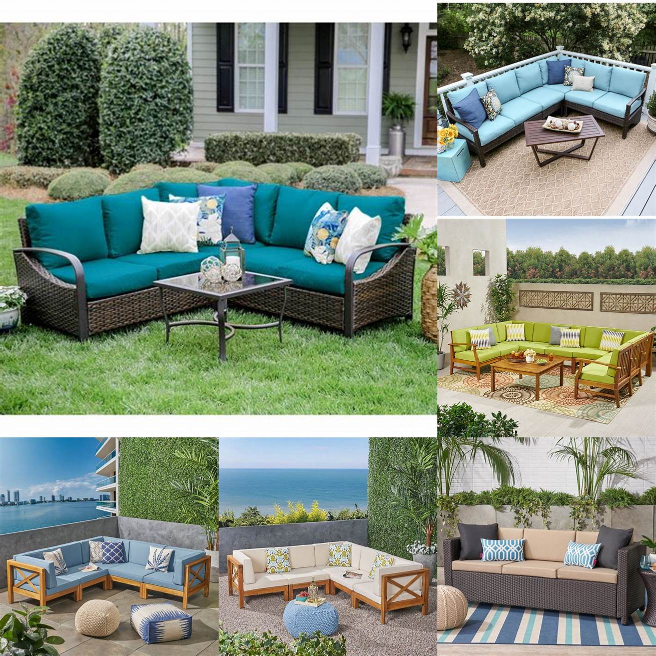 Outdoor sectional with colorful cushions