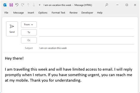 Outlook Away Message Template