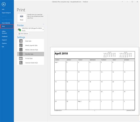 Outlook Printable Calendar