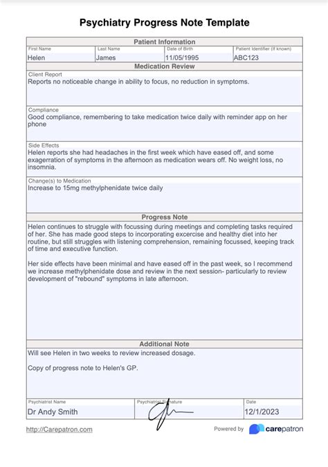 Outpatient Psychiatric Progress Note Template