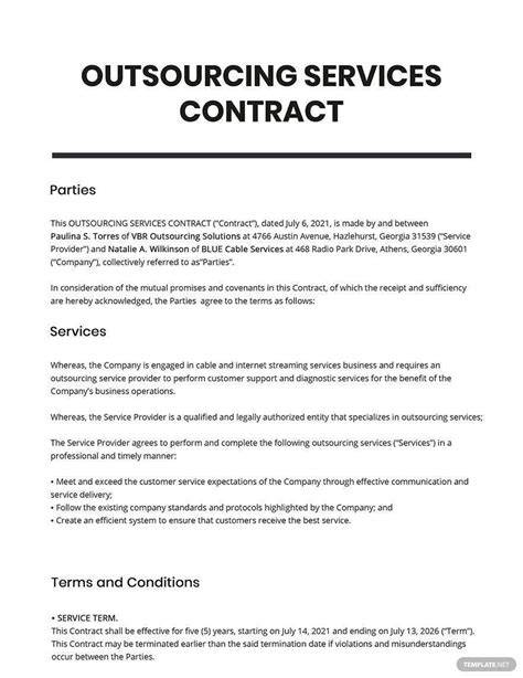 Outsourcing Services Contract Template