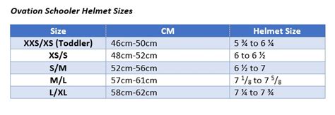 Ovation Helmet Size Chart