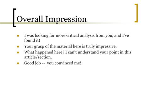 Overall Impressions