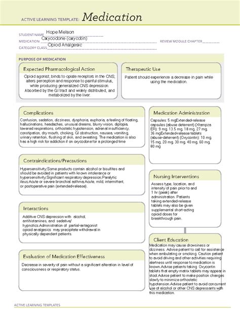 Oxycodone Ati Medication Template