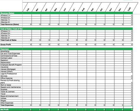 P&l Excel Template