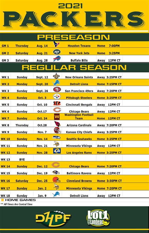 Packers Schedule Printable