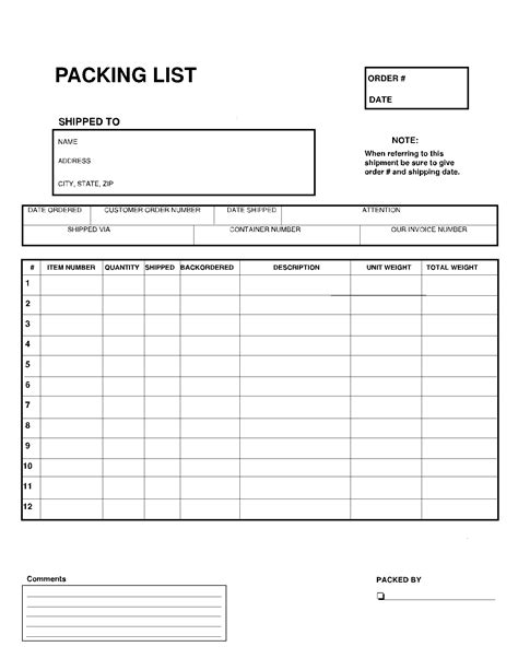 Packing List Shipping Template