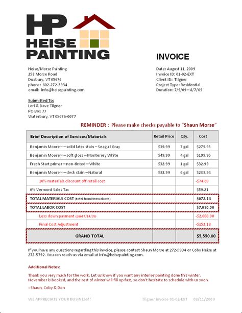 Painting Invoice Template