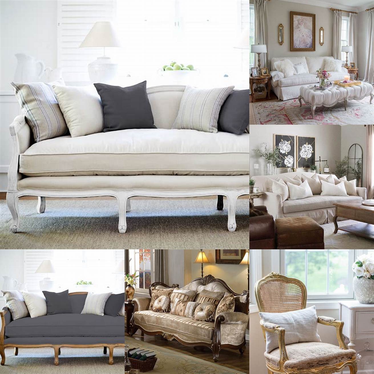Pair a French Provincial sofa with modern accent chairs for a chic and eclectic look
