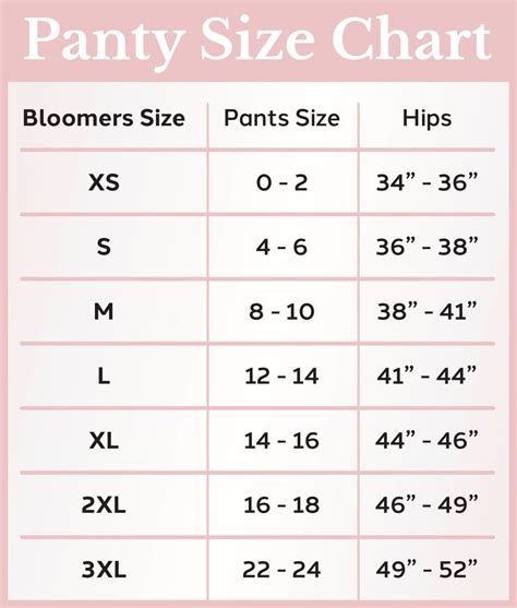 Panty Size Chart Us