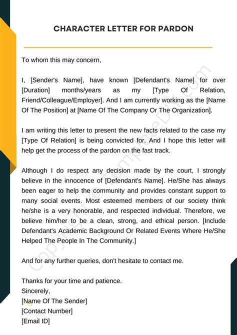 Pardon Letter Template
