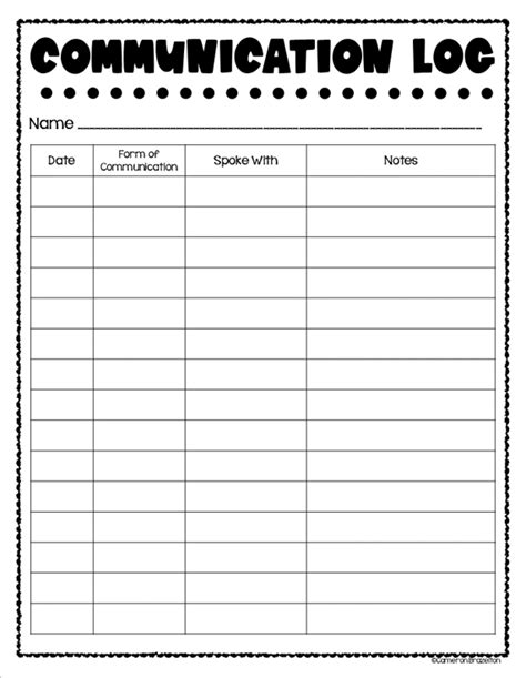 Parent Communication Log Template