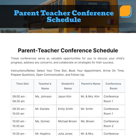 Parent Conference Schedule Template