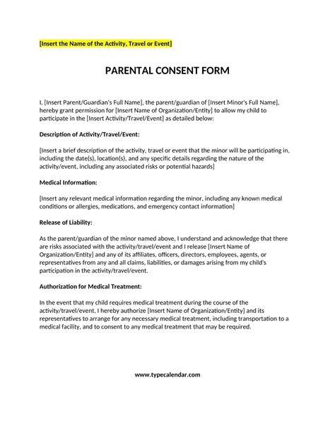 Parent Consent Form Template For Travel