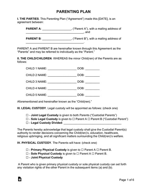 Parenting Plan Template Missouri