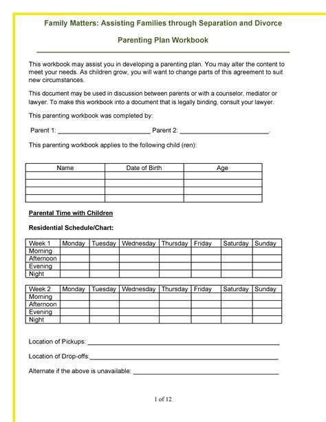 Parenting Plan Template Wa