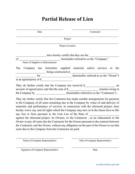 Partial Lien Release Template
