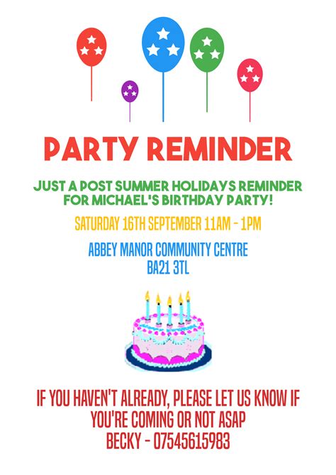 Party Reminder Template
