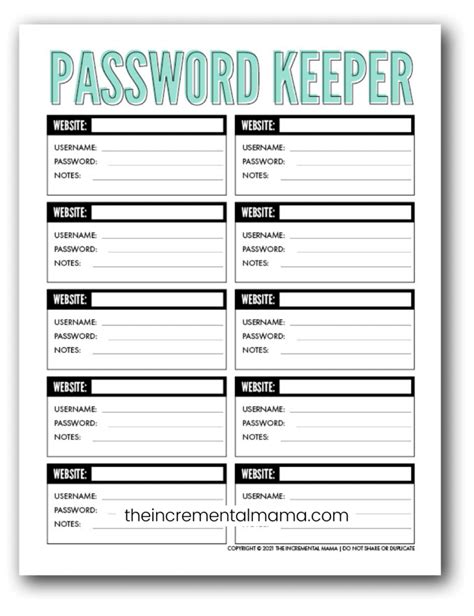 Password Keeper Printable Free