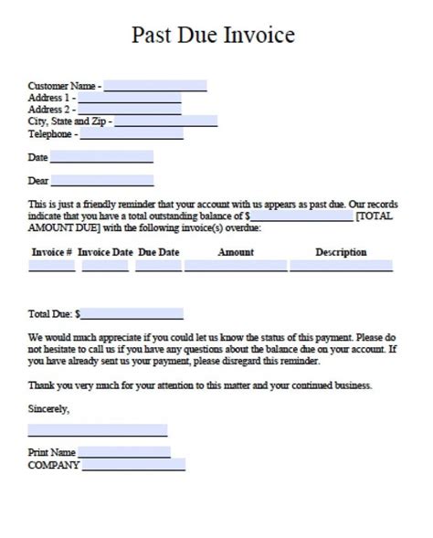 Past Due Invoice Letter Template