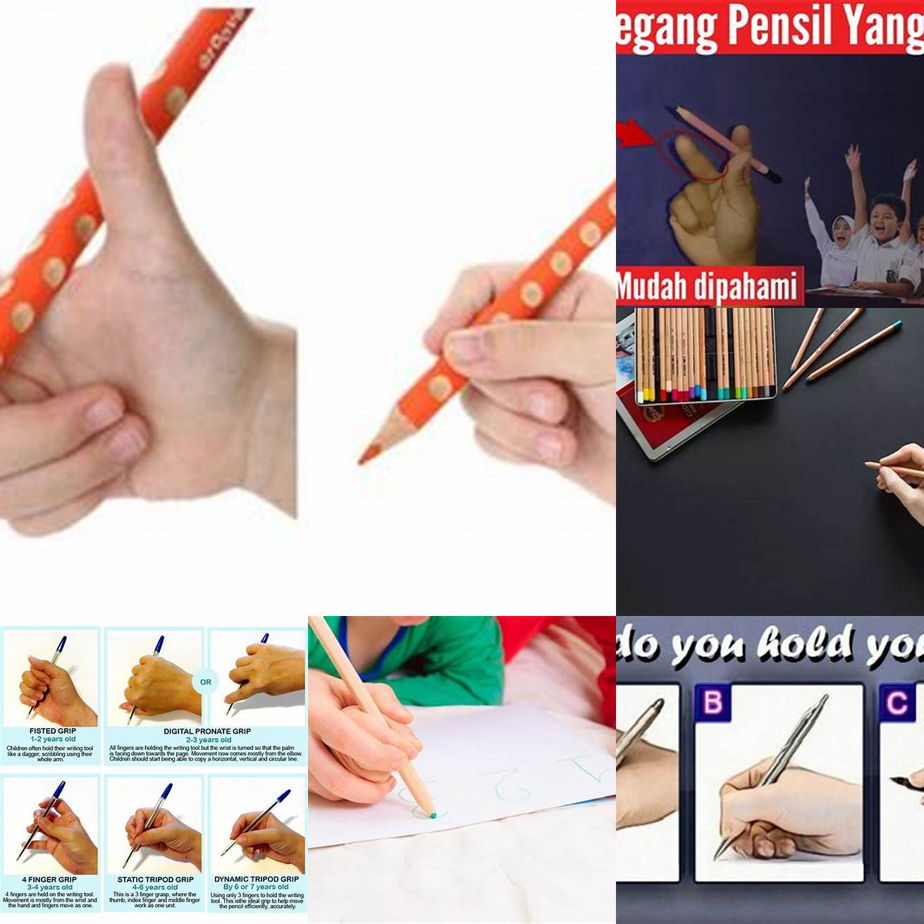 Pastikan tidak memegang pensil terlalu erat atau terlalu longgar
